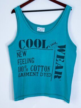 Vintage 90s Teal Blue Cotton Mens Tank Top Muscle Tee Mens Large Made In USA
